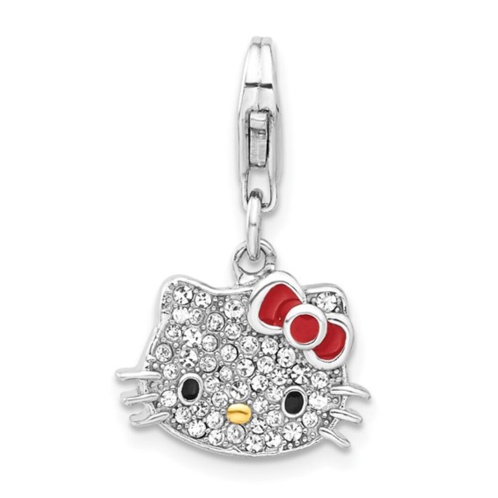 Sterling Silver and Gold-tone Hello Kitty Crystal Enamel Lobster Clasp Charm
